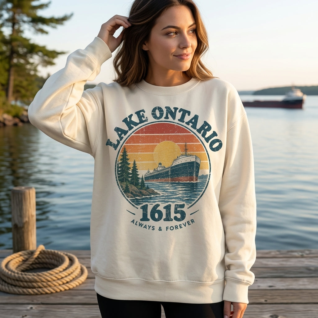 Vintage Lake Ontario Freighter 1615 T-shirt Sweatshirt Hoodie – Retro Nautical Gift - mockup 3