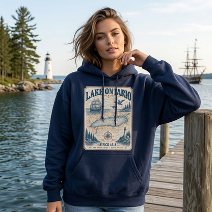 Lake Ontario Vintage Nautical Map T-shirt Sweatshirt Hoodie – Great Lakes Gift - mockup 3
