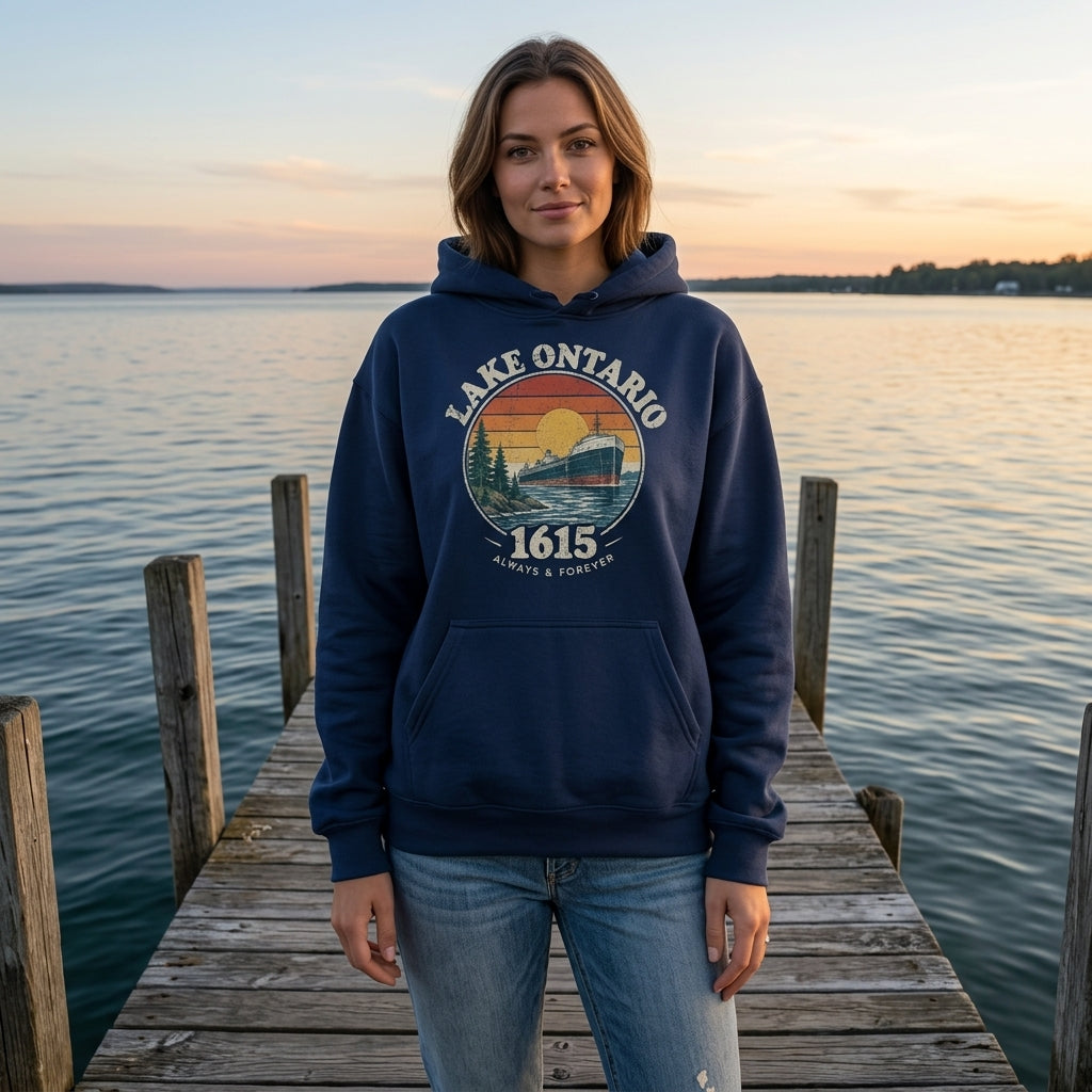 Vintage Lake Ontario Freighter 1615 T-shirt Sweatshirt Hoodie – Retro Nautical Gift - mockup 4