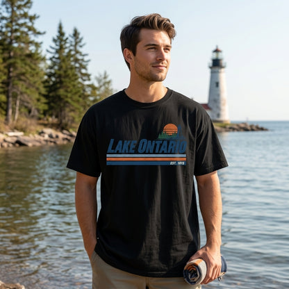 Lake Ontario Vintage Lighthouse Graphic T-shirt Sweatshirt Hoodie - Retro Great Lakes Gift - mockup 1