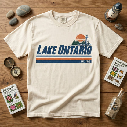 Lake Ontario Vintage Lighthouse Graphic T-shirt Sweatshirt Hoodie - Retro Great Lakes Gift - mockup 2