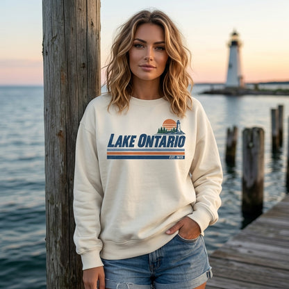 Lake Ontario Vintage Lighthouse Graphic T-shirt Sweatshirt Hoodie - Retro Great Lakes Gift - mockup 3