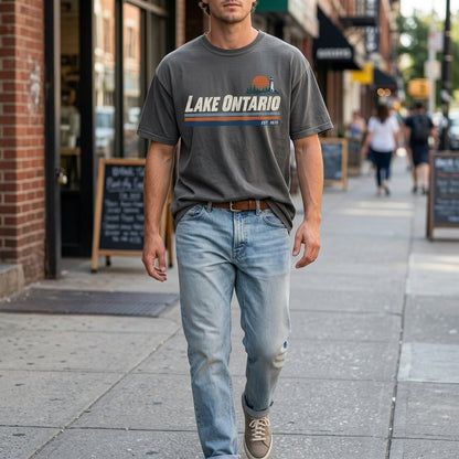 Lake Ontario Vintage Lighthouse Graphic T-shirt Sweatshirt Hoodie - Retro Great Lakes Gift - mockup 5