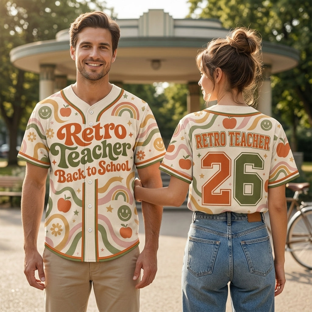 Personalized Retro Teacher Back To School Baseball Jersey, Custom Name Number Jersey Shirt