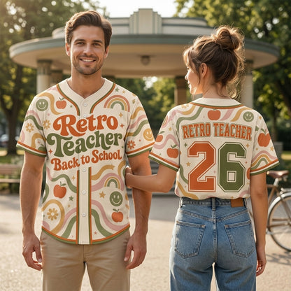 Personalized Retro Teacher Back To School Baseball Jersey, Custom Name Number Jersey Shirt