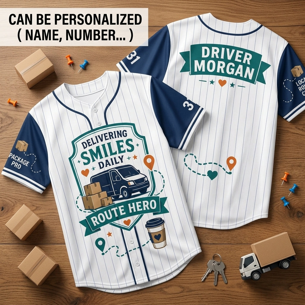 Personalized Delivering Smiles Daily Route Hero Baseball Jersey - Custom Delivery Driver Name Uniform