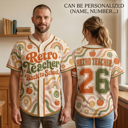 Personalized Retro Teacher Back To School Baseball Jersey, Custom Name Number Jersey Shirt