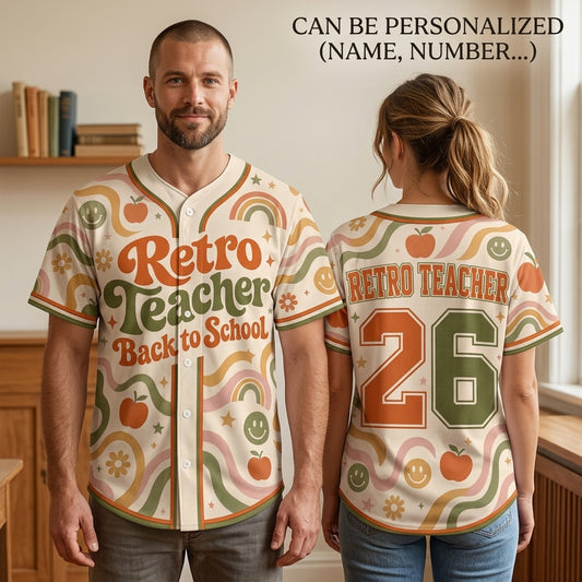 Personalized Retro Teacher Back To School Baseball Jersey, Custom Name Number Jersey Shirt