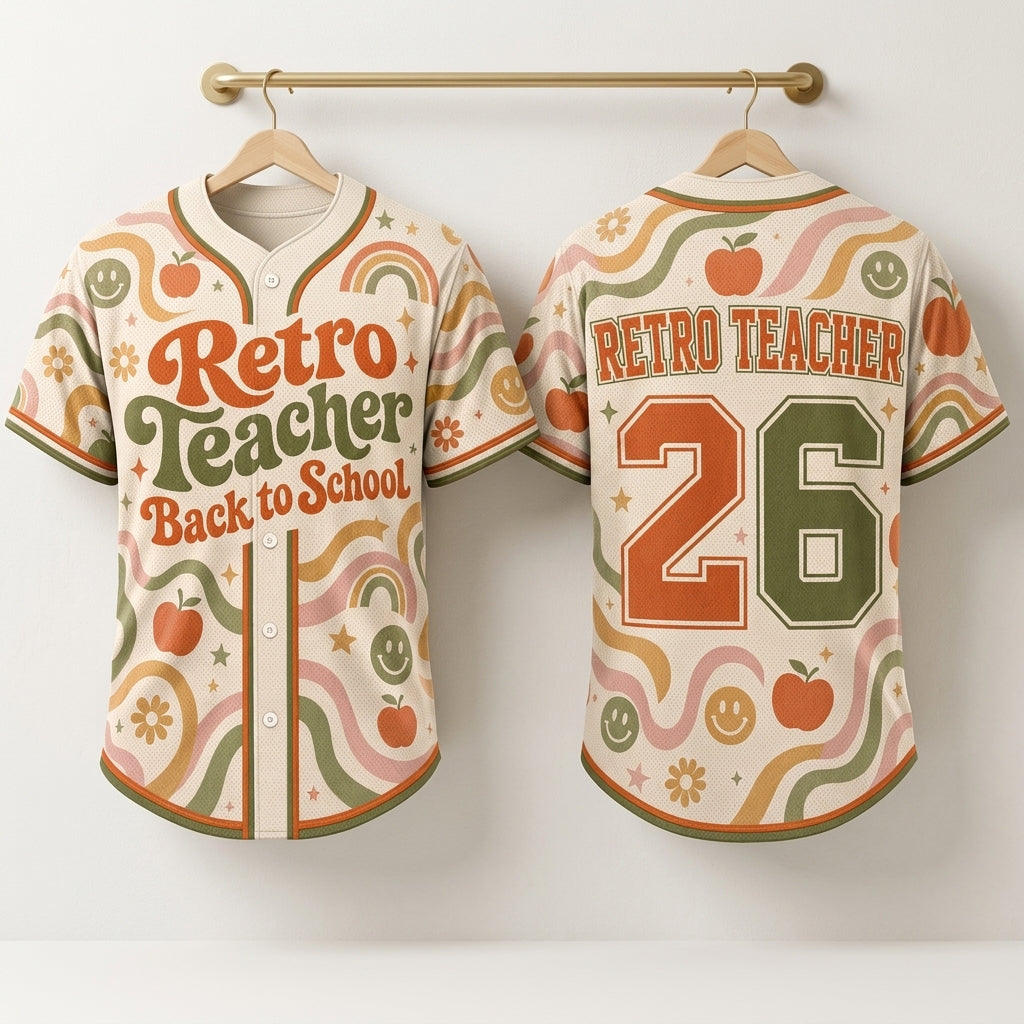 Personalized Retro Teacher Back To School Baseball Jersey, Custom Name Number Jersey Shirt