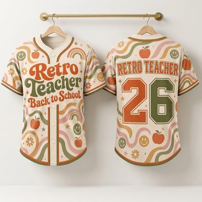 Personalized Retro Teacher Back To School Baseball Jersey, Custom Name Number Jersey Shirt