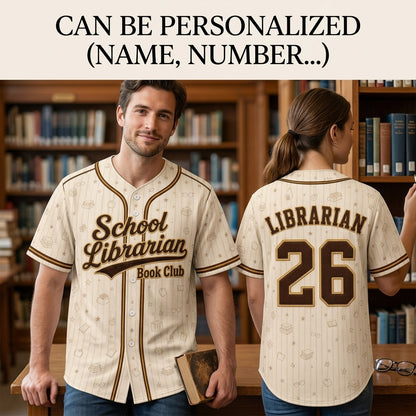 Personalized School Librarian Book Club Baseball Jersey, Custom Name Number Jersey Shirt