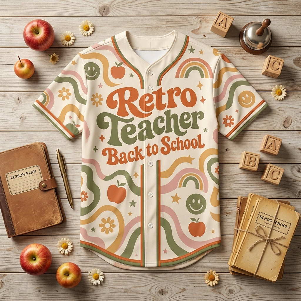 Personalized Retro Teacher Back To School Baseball Jersey, Custom Name Number Jersey Shirt
