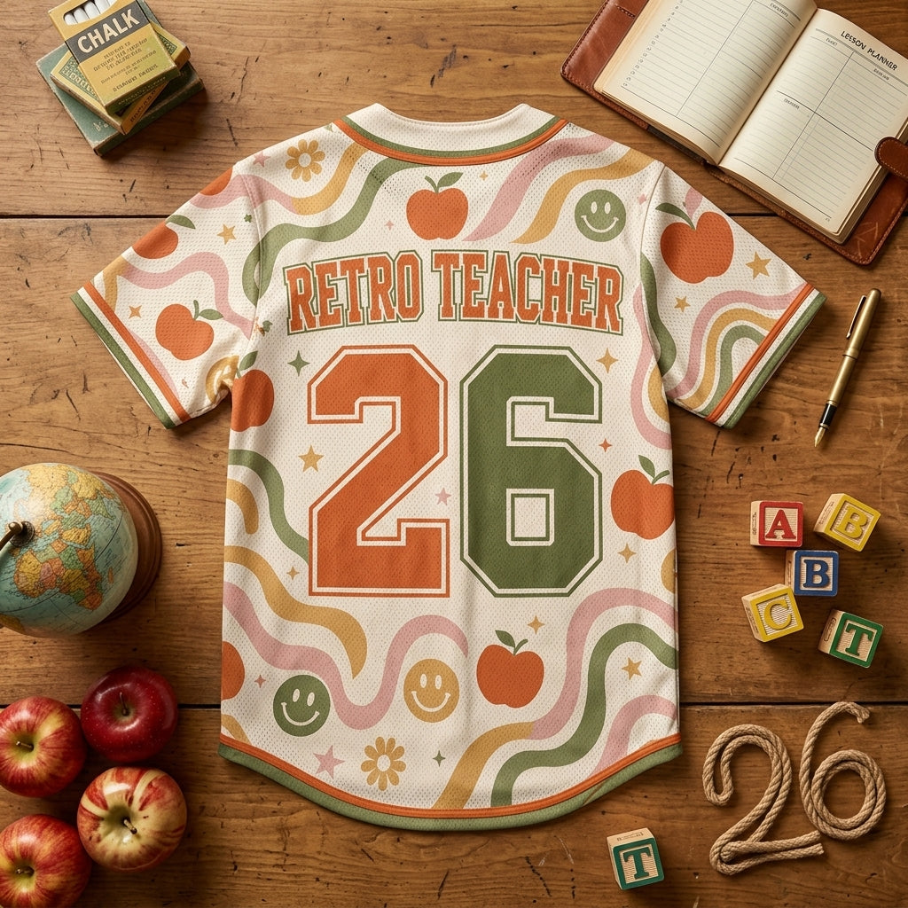 Personalized Retro Teacher Back To School Baseball Jersey, Custom Name Number Jersey Shirt