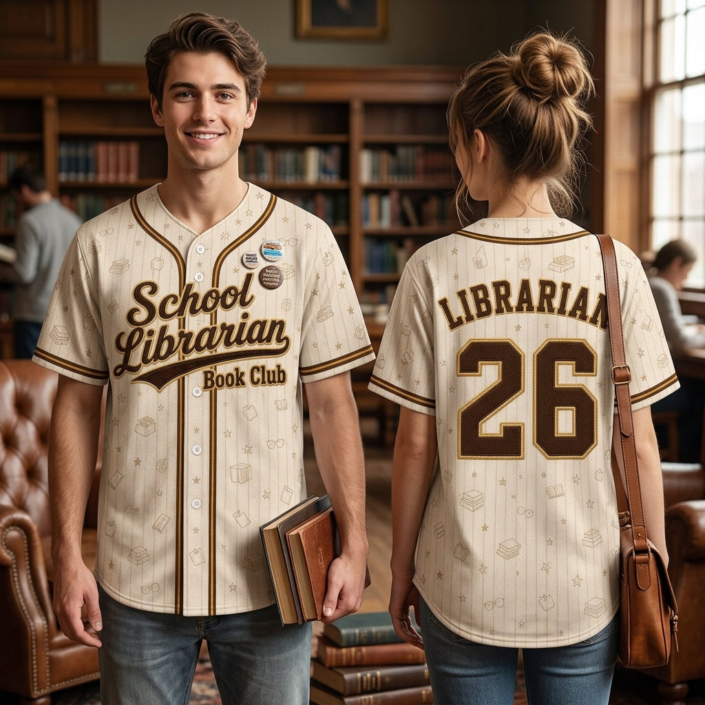 Personalized School Librarian Book Club Baseball Jersey, Custom Name Number Jersey Shirt