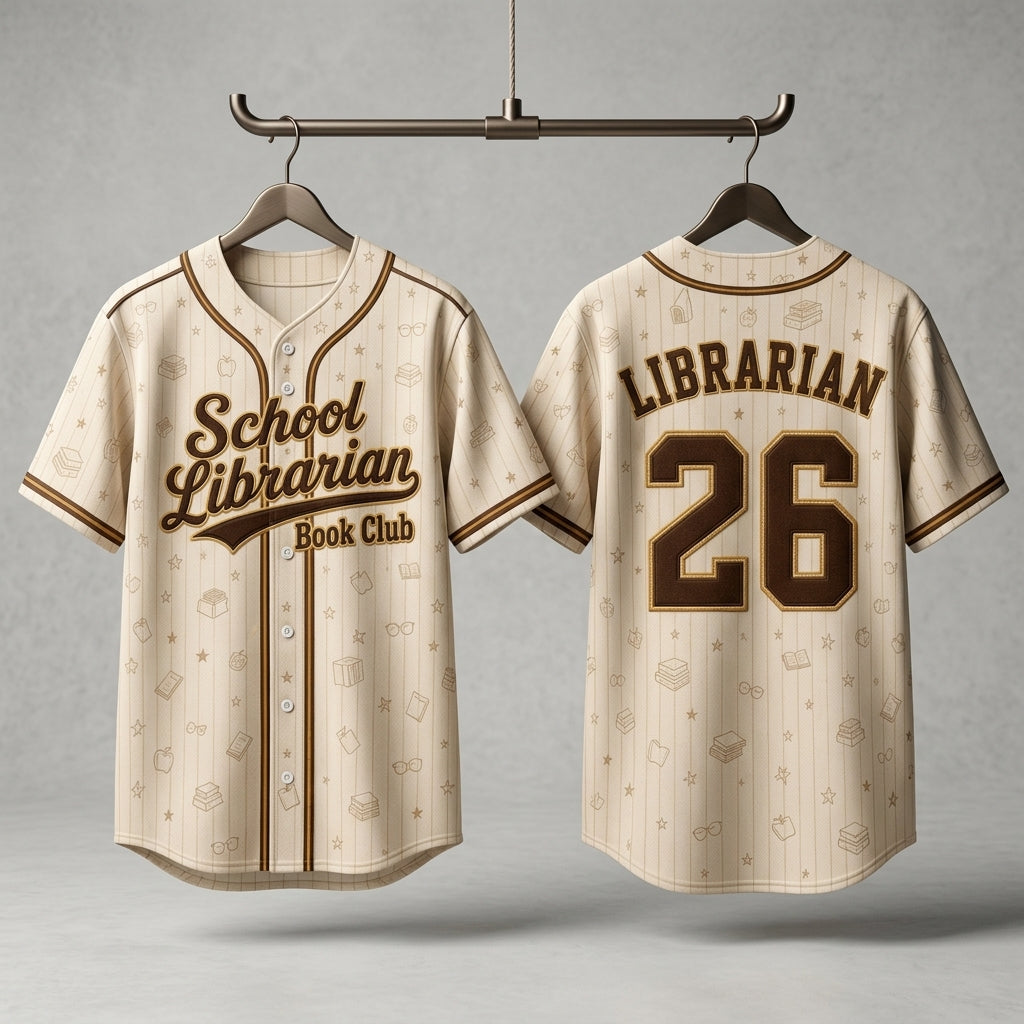 Personalized School Librarian Book Club Baseball Jersey, Custom Name Number Jersey Shirt
