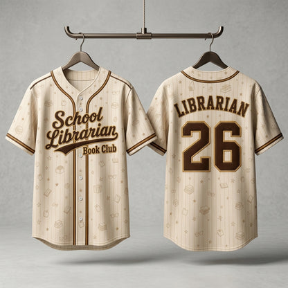 Personalized School Librarian Book Club Baseball Jersey, Custom Name Number Jersey Shirt