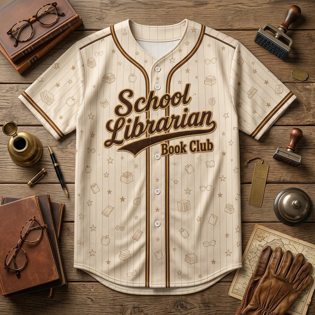Personalized School Librarian Book Club Baseball Jersey, Custom Name Number Jersey Shirt