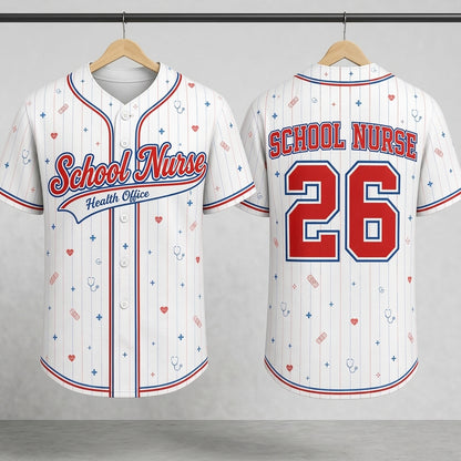 Personalized School Nurse Health Office Baseball Jersey, Custom Name Number Jersey Shirt