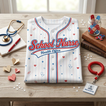 Personalized School Nurse Health Office Baseball Jersey, Custom Name Number Jersey Shirt