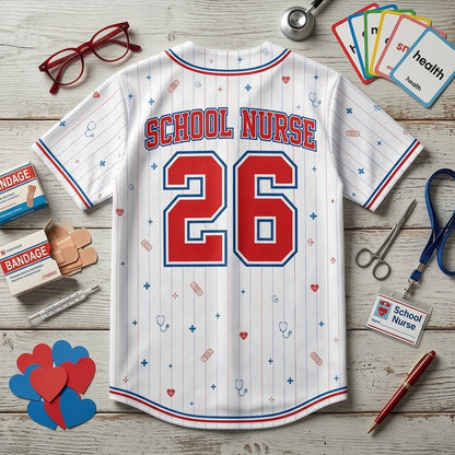 Personalized School Nurse Health Office Baseball Jersey, Custom Name Number Jersey Shirt
