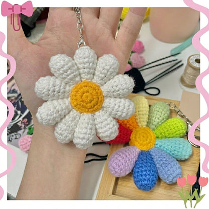 Handmade Crochet Daisy Keychain - Cute Flower Bag Charm