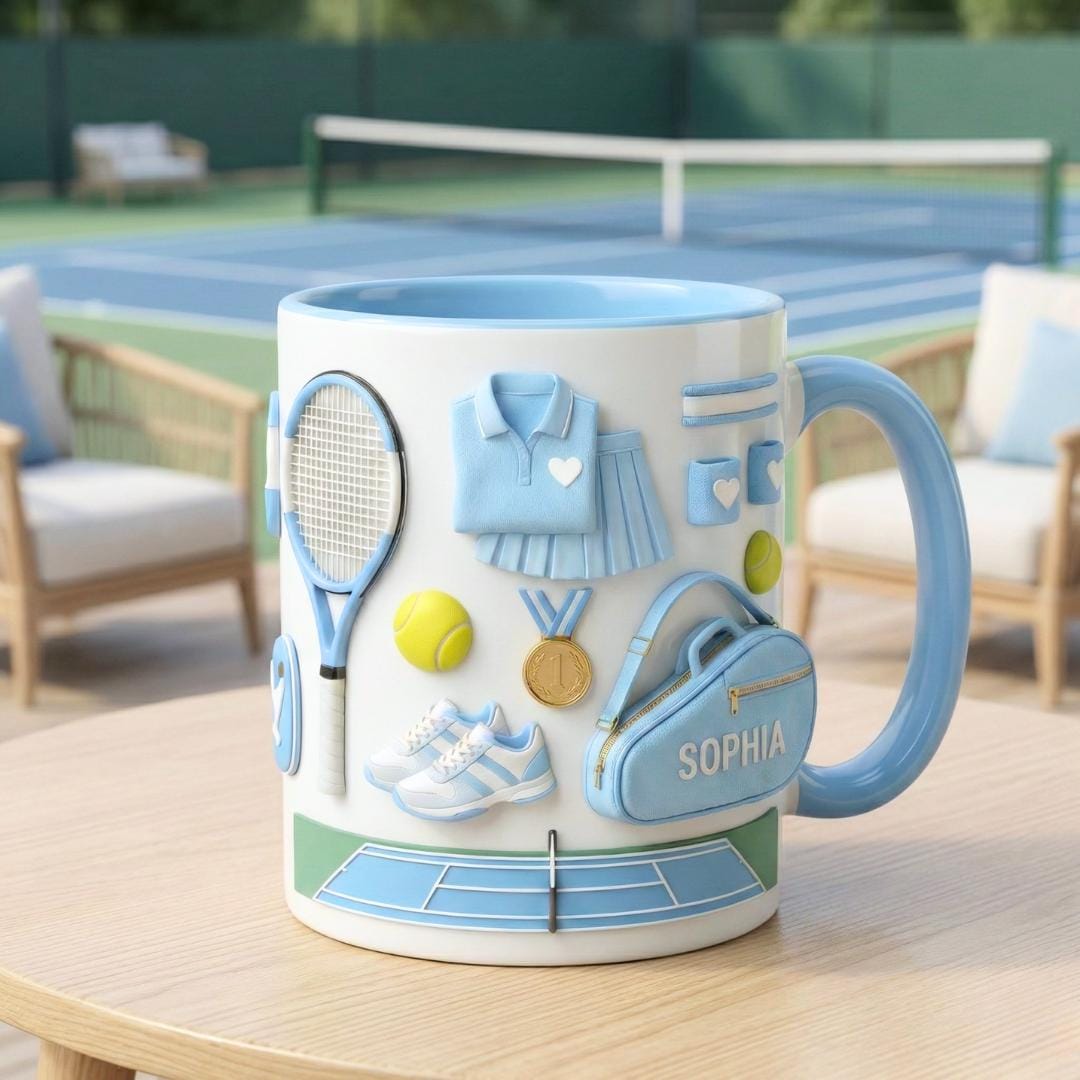Custom Tennis Accent Mug, Cute Tennis Coffee Cup, Gift For Tennis Lover, Tennis Gift, Tennis Coach Gift