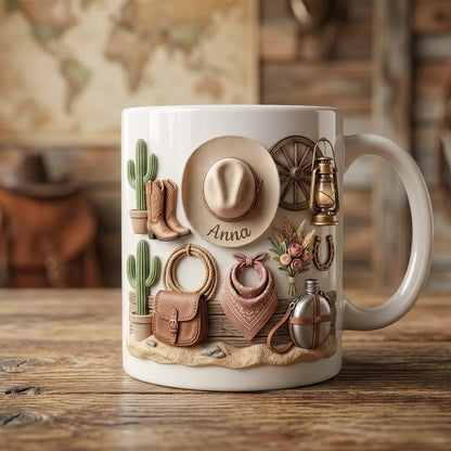 Personalized Cowgirl Ceramic Mug, Custom Western Coffee Cup, Rustic Country Gift for Her