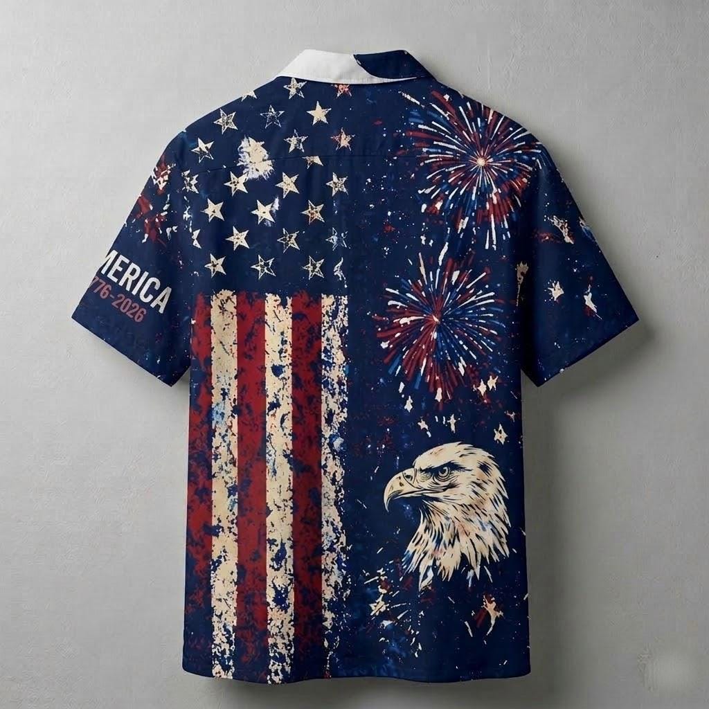 4th of July Hawaiian Shirt Men Patriotic American Flag Shirt Fireworks Eagle Shirt Independence Day Outfit Summer Beach Shirt USA 1776 2026