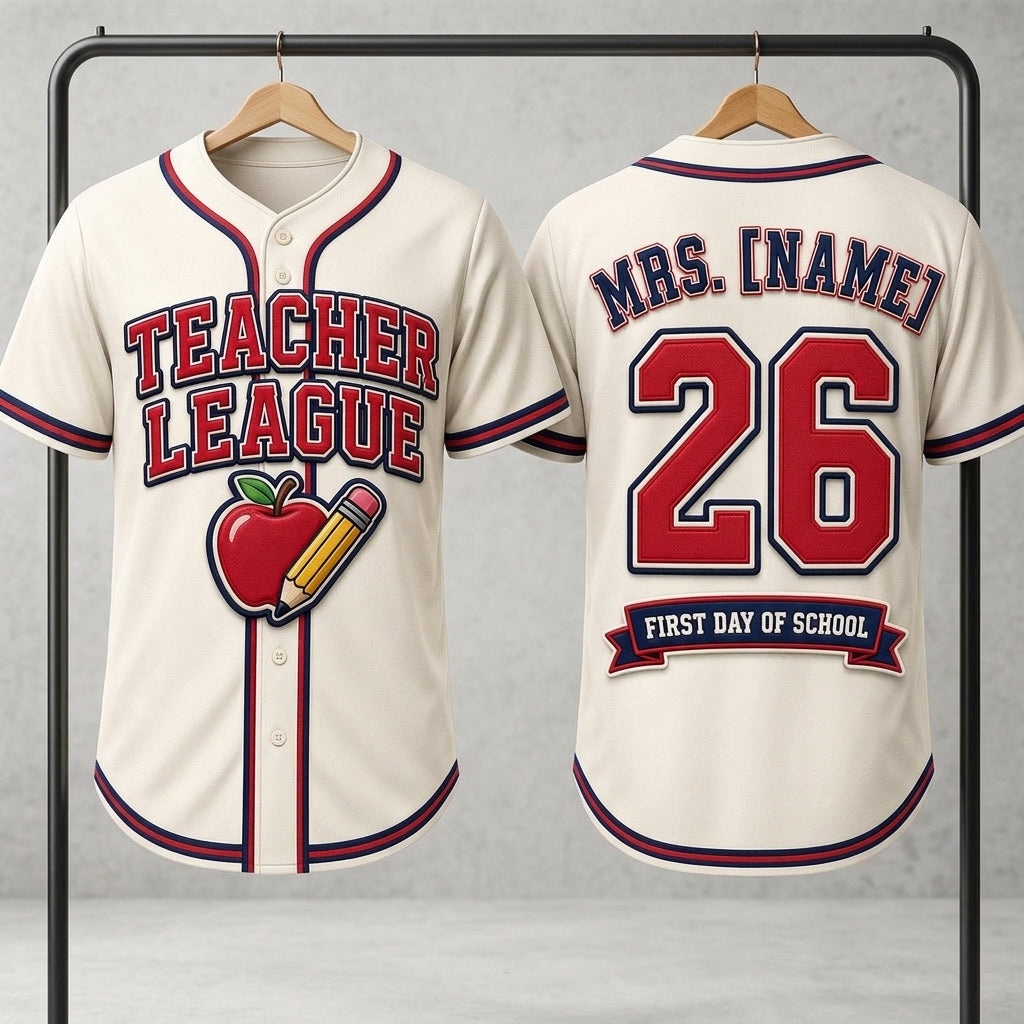 Teacher League baseball jersey front and back hanger mockup