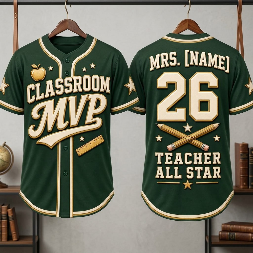 Personalized Classroom MVP Teacher Baseball Jersey, Custom Name Teacher All Star Jersey