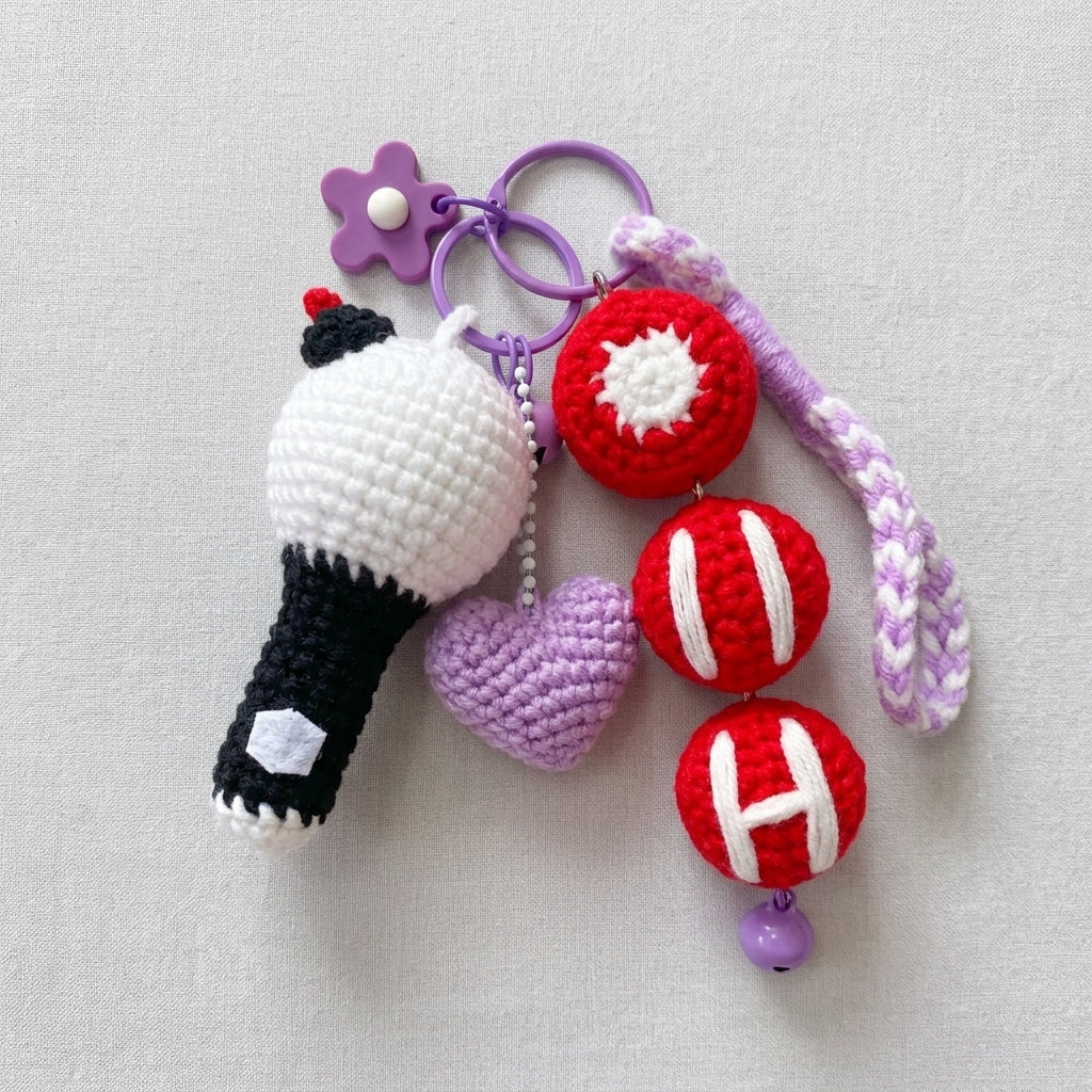 Handmade Crochet Kpop Lightstick Keychain - Cute Yarn Bag
